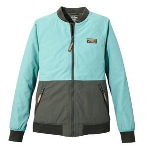 LL Bean Color Block Aviator Bomber Jacket‎ Aqua Olive Green Women's L REG